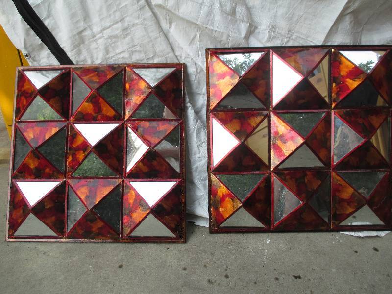 lot 48 image: 2 mirrored wall decorations each on...