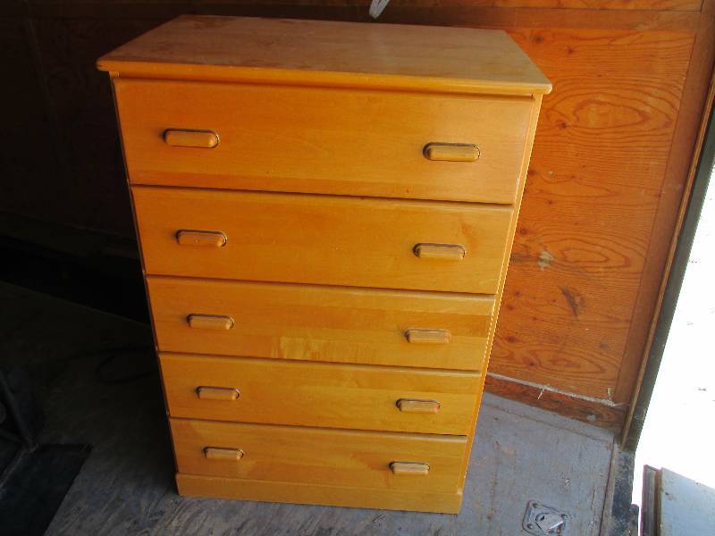 lot 92 image: Wood dresser, a couple handles are ...