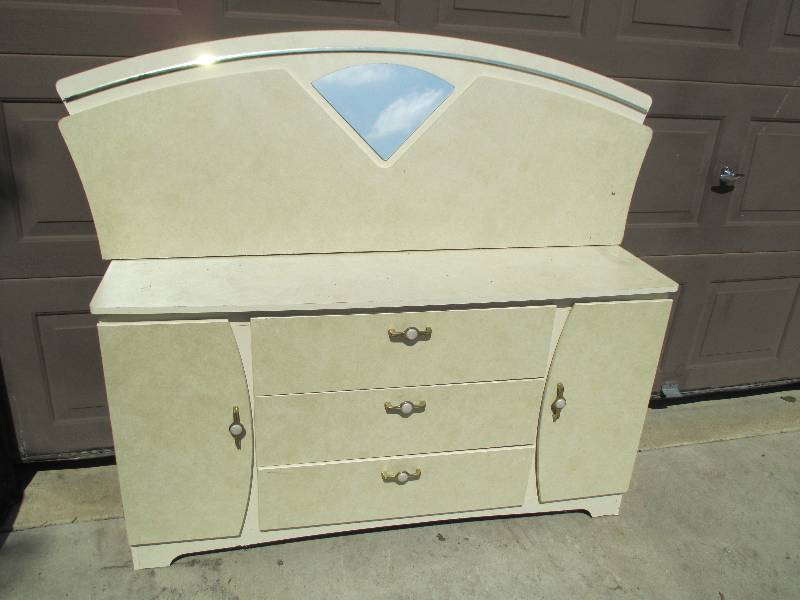 lot 93 image: White dresser with mirror, 5 feet w...