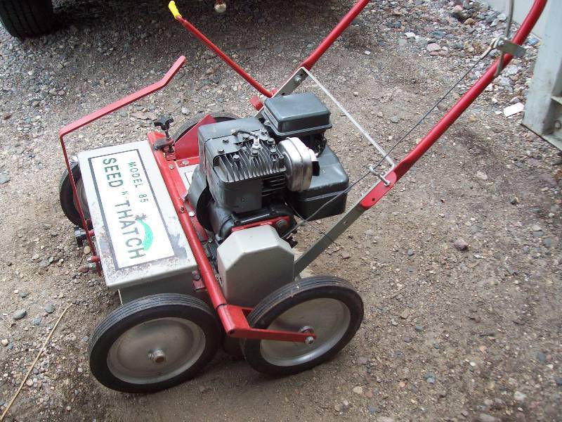 lot 1 image: Olathe Model 85 Seed and Thatch, 5hp, Aerator Seeder.