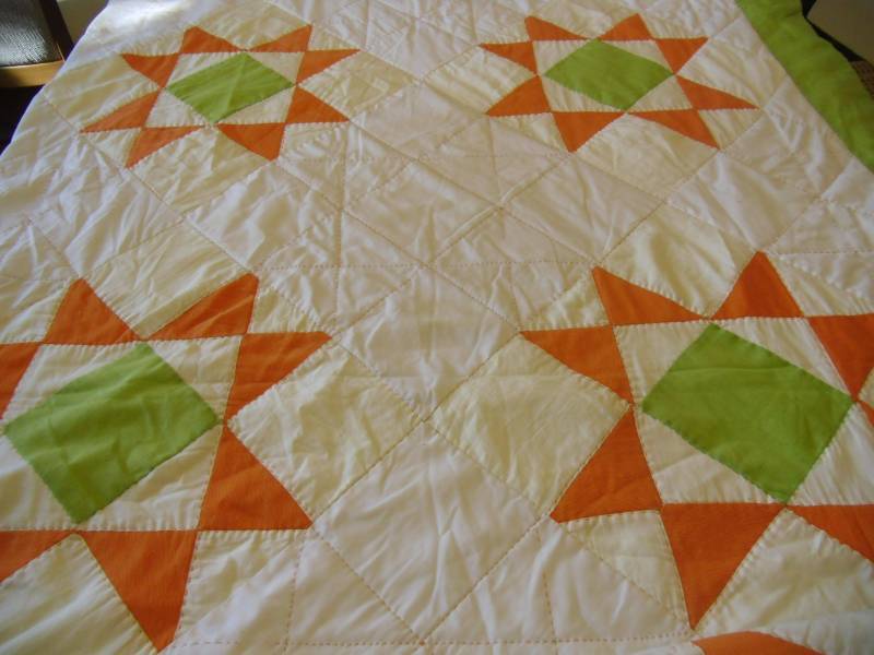 Flashback Vintage 1970s Orange & Green Quilt & Yellow Lamp
