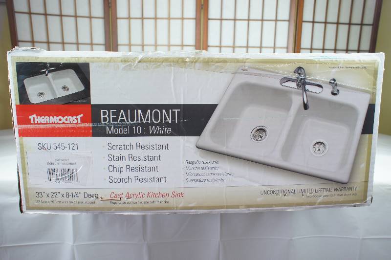 Beaumont Drop-in Acrylic 33 in. 4-Hole Double Bowl Kitchen Sink in White