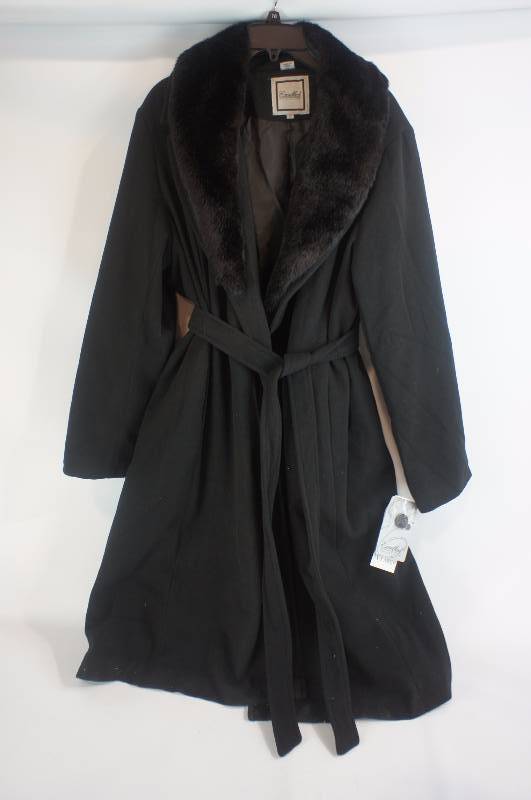 Womens Faux Wool Coat with Detachable Collar