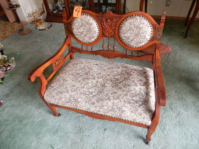 lot 4 image: Looks like Cherry Wood and upholstered Parlor love seat