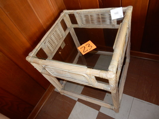 lot 23 image: Rattan and Glass End table
