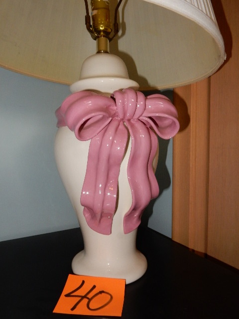 lot 40 image: 2 Glass Table Lamps with Bows