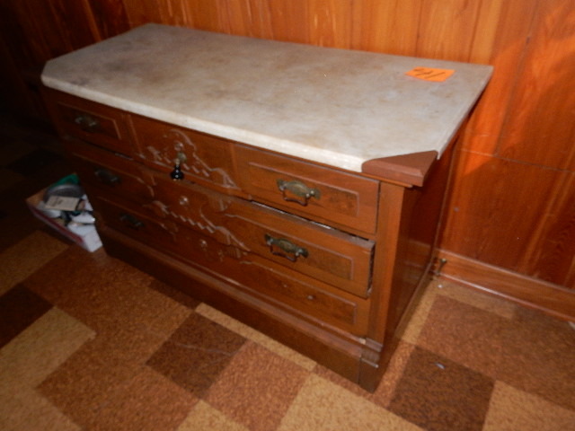 lot 41 image: Nice dining bureau with Marble top.. 5 drawers as shown
