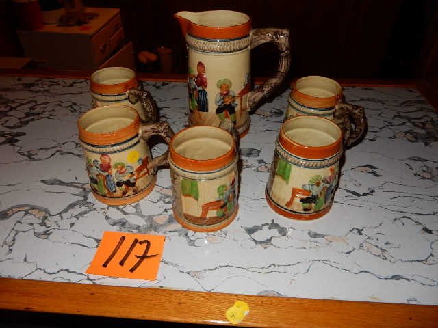 lot 117 image: 5 Beer Steins and pitcher.. No immediately visible chips