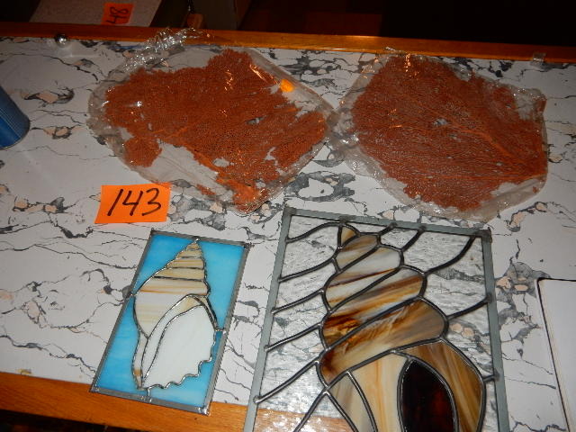 lot 143 image: 2, shell theme stained glass, 2, dried seaweed displays