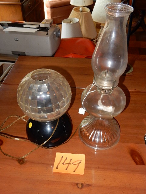 lot 149 image: Lighting from two different eras. Kerosene Lamp, Psychadelic light