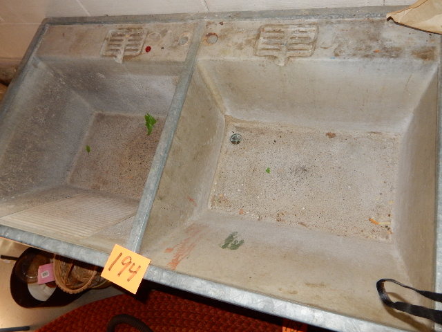 lot 194 image: Cast Cement and metal 2 section Wash Tub Sink.