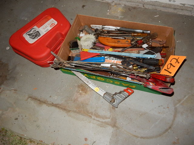 lot 197 image: Soldering Gun and other misc. Saws and tools