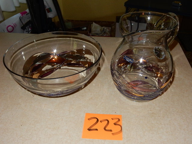 lot 223 image: Fostoria Water Pitcher and Serving Bowl.