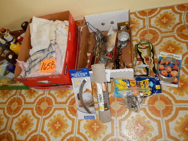 lot 165B image: Misc. Kitchen items as pictured.  Misc. liquids, Towels and Rags