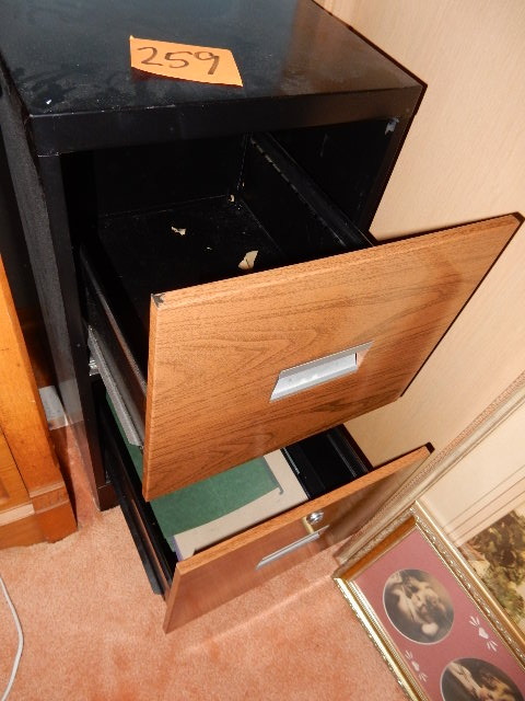 lot 259 image: Letter size, 2 drawer file cabinet.. Wall mounted swing light..