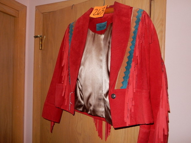 lot 263 image: Red Leather fringed jacket.. Mary Hoffman, Mariah Designs, Tucson