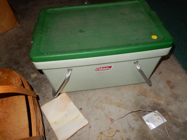 lot 296 image: Coleman Gas Stove,  Coleman Cooler, picnic basket