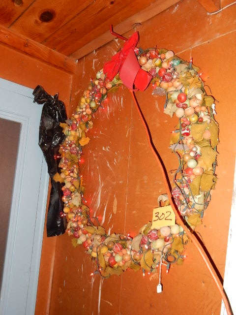 lot 302 image: 40 in Diameter, Holiday Wreath.. With Fruit.. Lighted