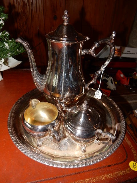 lot 256B image: Silver pLate coffee service.. Chaffing dish