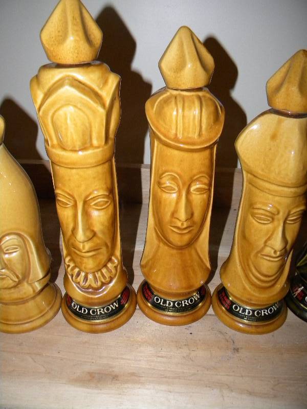 Vintage old Crow decanter chess set