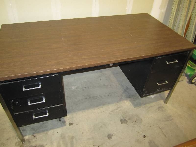 lot 107 image: black desk  wood laminate top ...