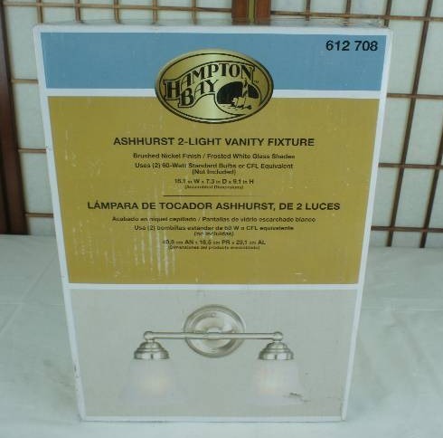 lot 11 image: Hampton Bay Ashhurst 2 Light Brushed Nickel Vanity Fixture