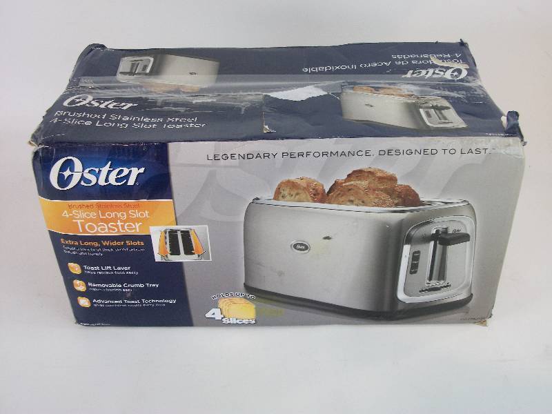 lot 60 image: Oster 4 Slice Long Slot Toaster Stainless Steel