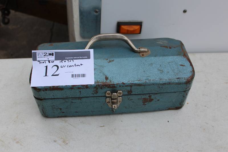lot 12 image: Tool Box wContents Including Adjustable Wrench Pliars And More 15 x 7 x 7.
