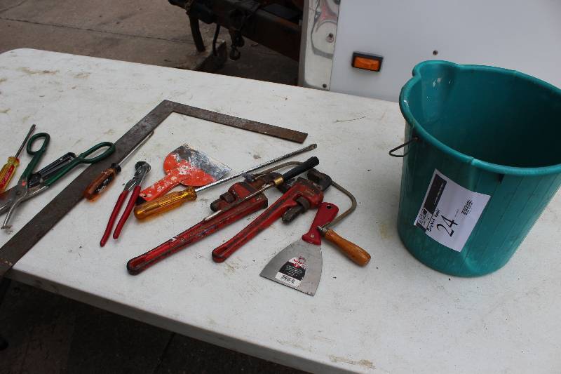 lot 24 image: Tool Lot Including Scissors Right-Angle Ruler Paint Scraper And More.