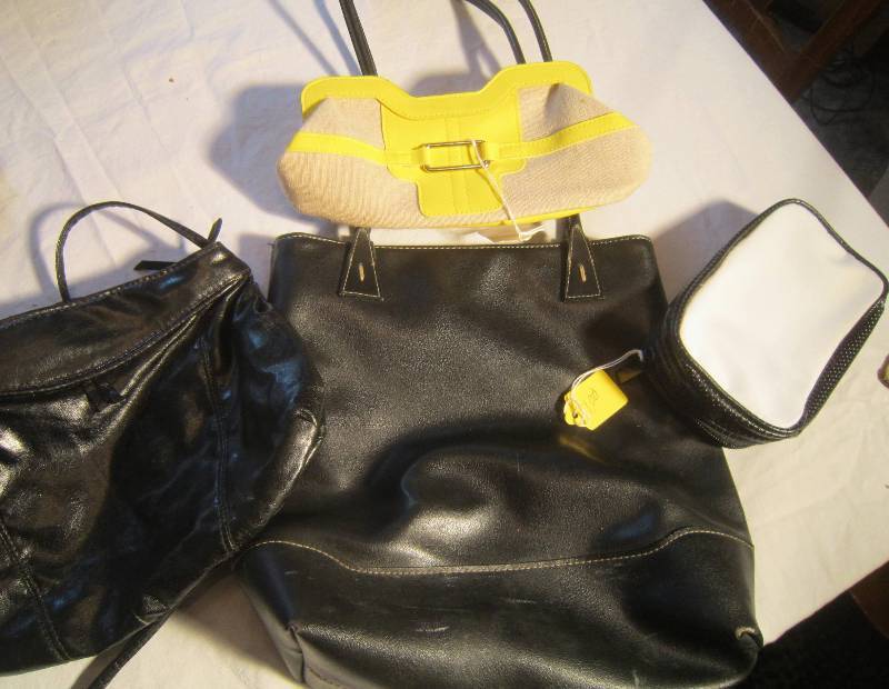 4 Purses 2 Black, 1 Tan and Yellow, 1 - Black and White Redkin 5th Avenue New York