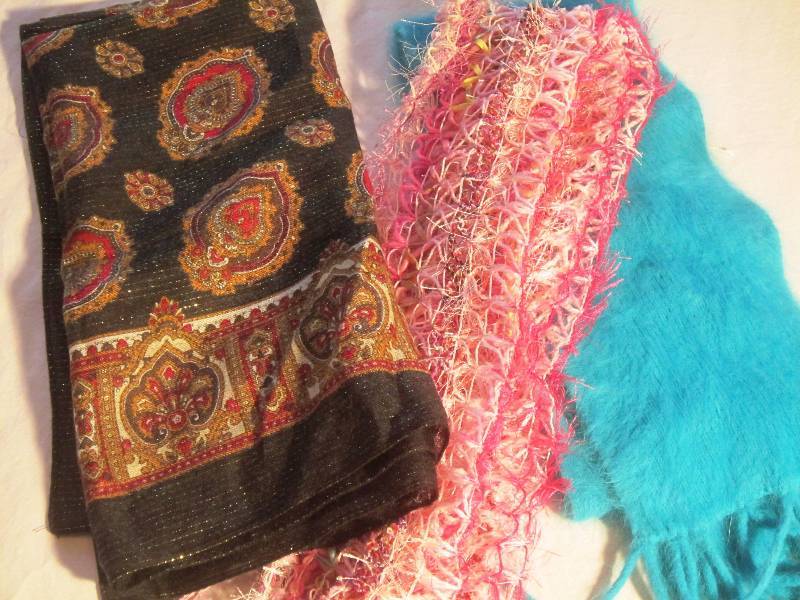 3 Scarves - 1 Blue, 1 Pink & 1 Blacks, Browns, Reds Scarf