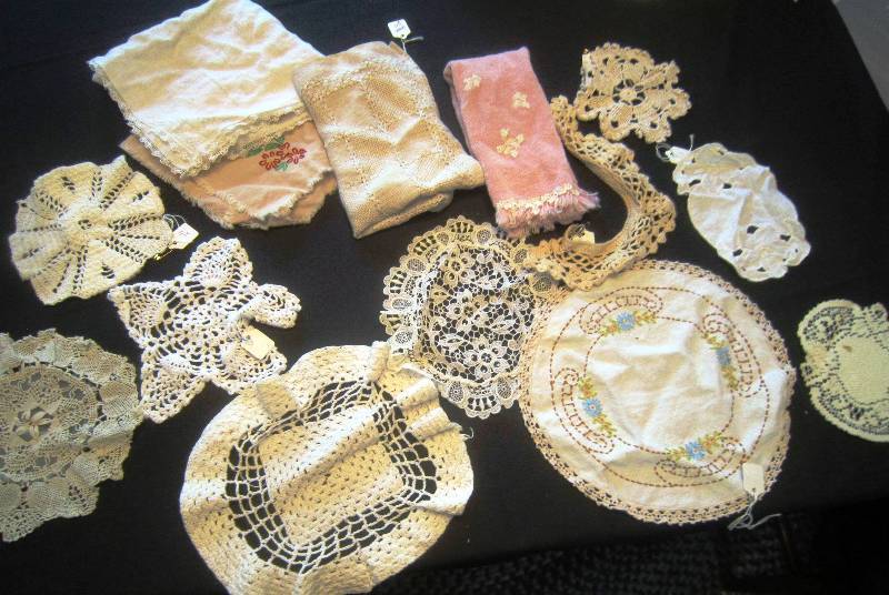 14 Pieces of Linens - Doilies, Towel, Napkin, Runner