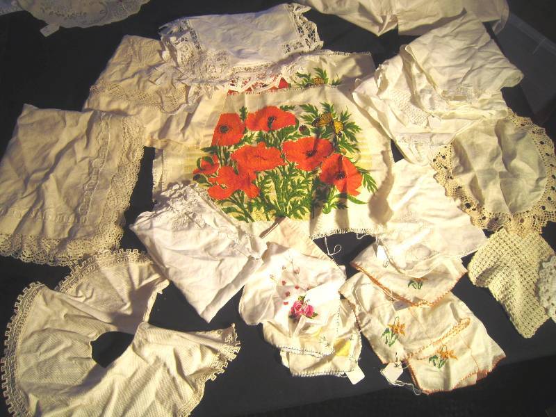 21 Pieces of Vintage Linens - Napkins, Doilies, Hankies, Pillow, Towels, ETC