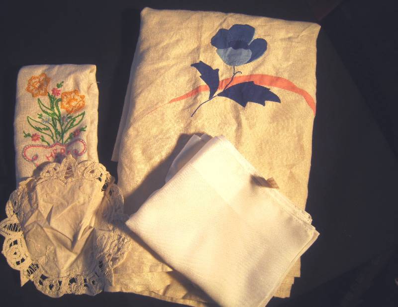 Vintage Linens - Tablecloth, Hand Towel, Doily & Piano Runner