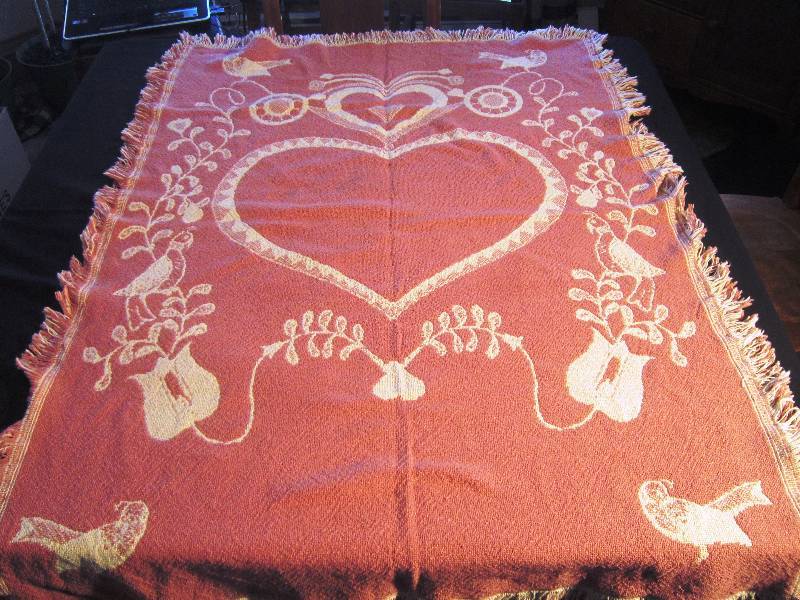 Mauve and Cream Afghan with Heart and Birds Reversable 36w x 48 L