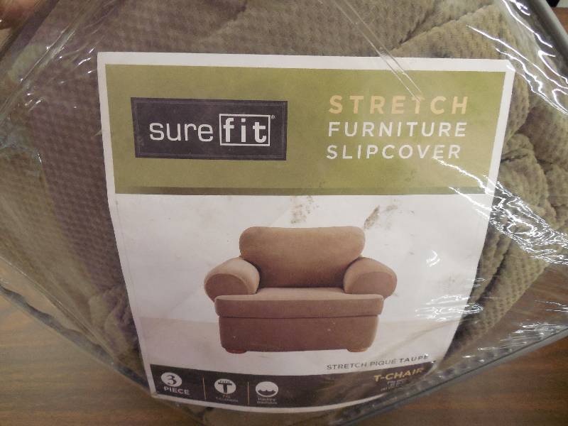 lot 52 image: Sure Fit Stretch Taupe Chair Slipcover