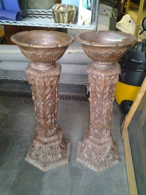 Pair Of Carved Wood Plant Stands