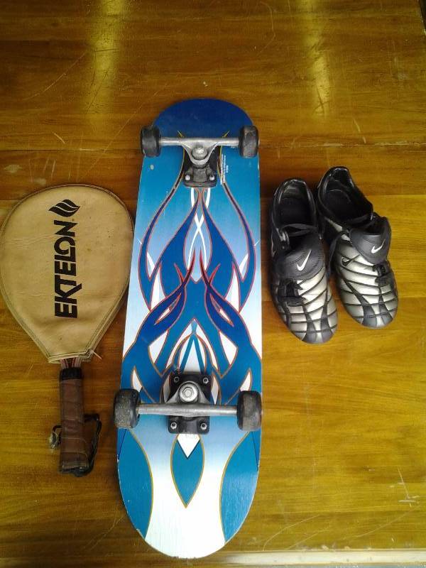 Skate Board, Racquetball Racquet, Cleats