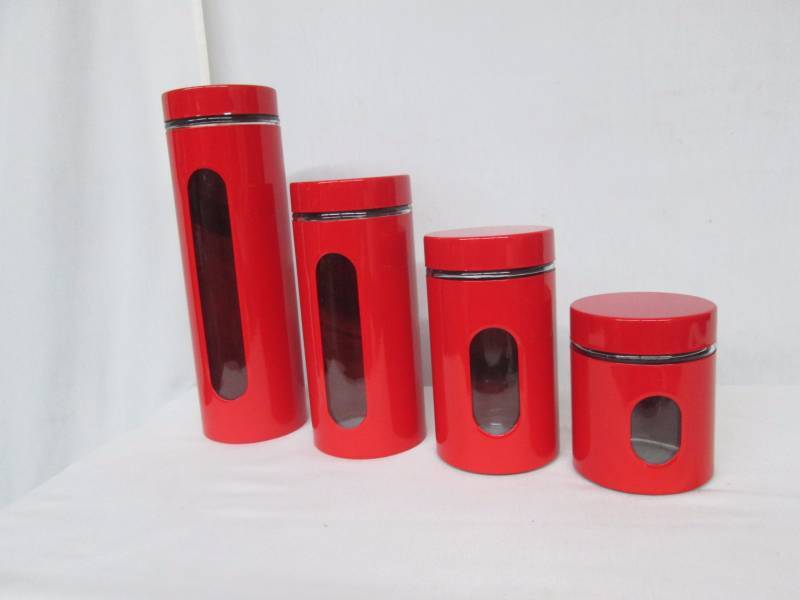 lot 76 image: Metal Canisters with Glass Windows - Set of 4