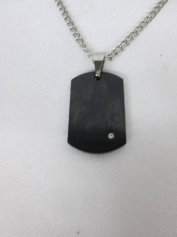 lot 95 image: Crucible Mens Black Steel CZ Dog Tag Pendant