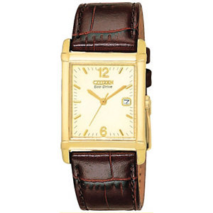 lot 52 image: Citzen Mens Eco Drive Brown Leather Watch