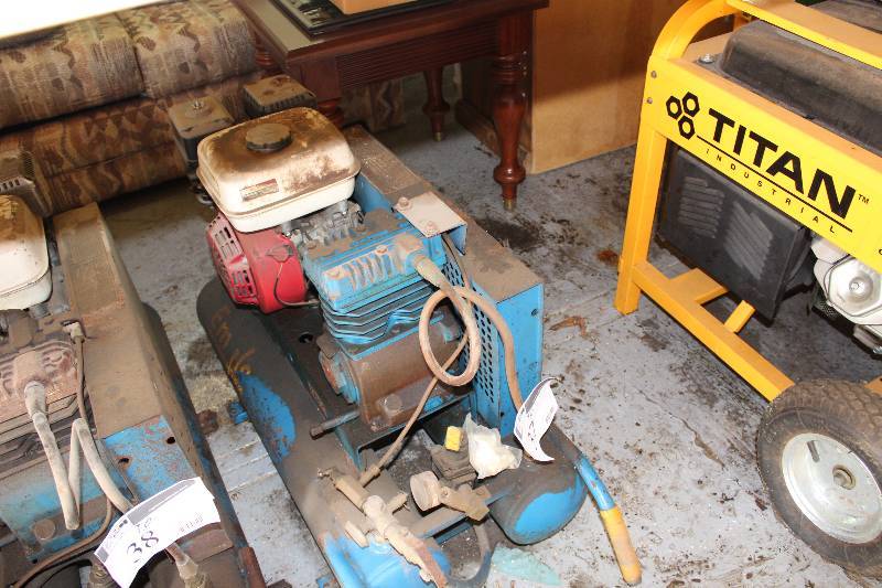lot 37 image: Emglo K5HGA-8P Contractors Gas Wheeled Portable Air Compressor 8-Gallon Tested & Operational.