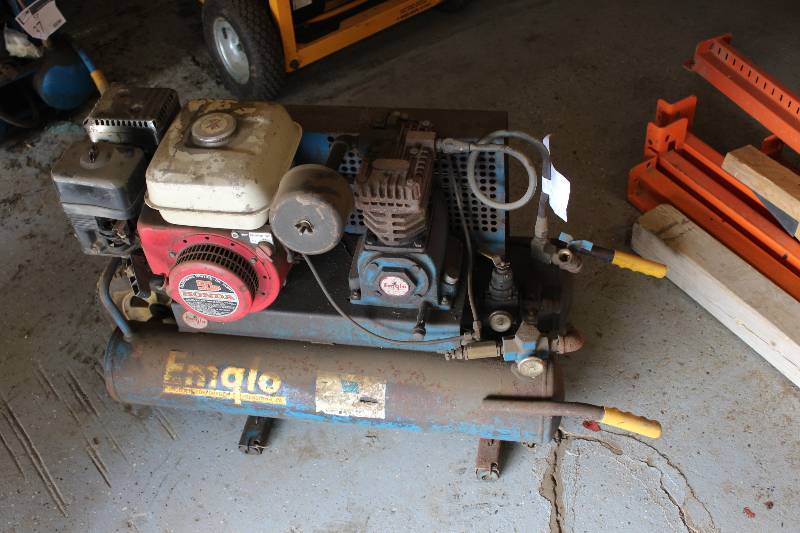 lot 38 image: Emglo K5HGA-8P Contractors Gas Wheeled Portable Air Compressor 8-Gallon Tested & Operational.