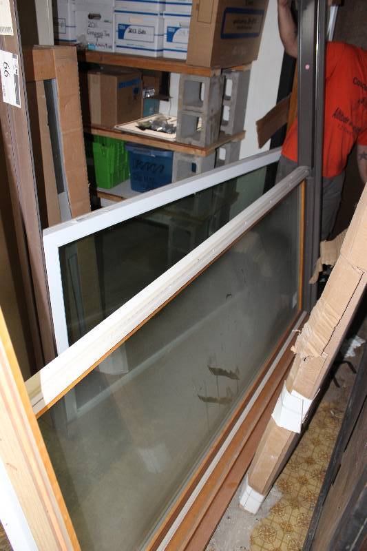 lot 67 image: Stratford Homes Glass Window wWooden Encasement 71 x 82.5.