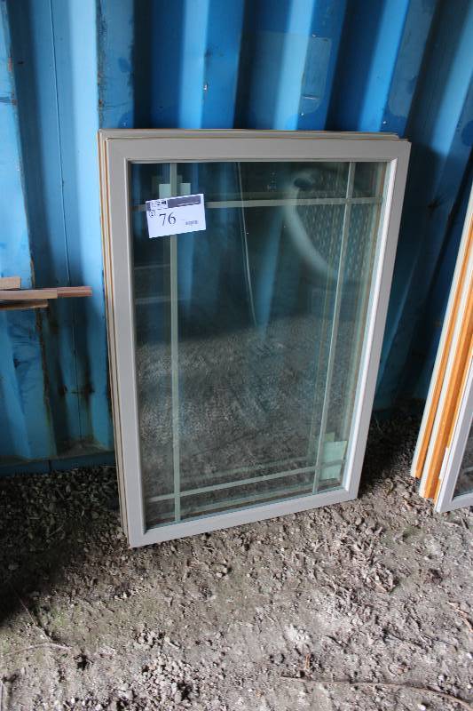 lot 76 image: Lot of (2) Glass Windows wEncasement & Decorative Grid 28 x 43.