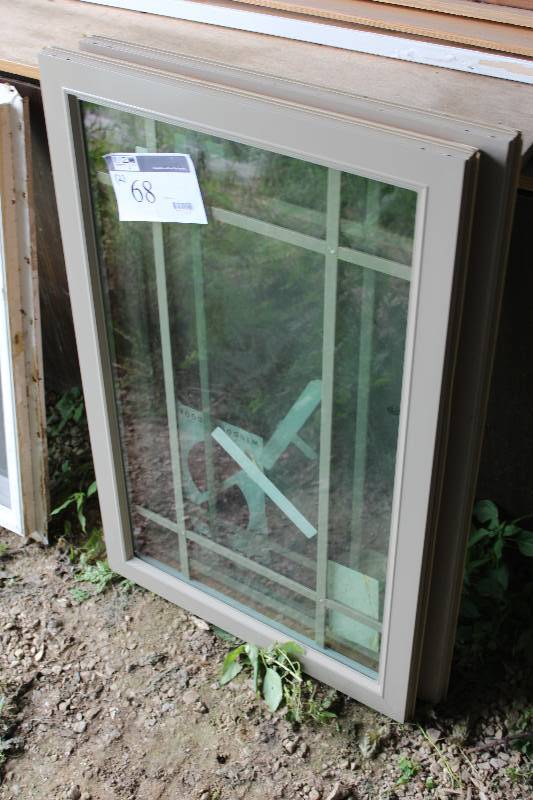 lot 68 image: Lot of (2) Glass Windows wEncasement & Decorative Paneling 19 x 32.