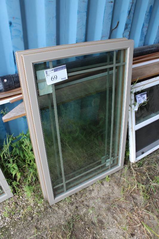 lot 69 image: Lot of (2) Glass Windows wEncasement & Decorative Paneling 19 x 32.