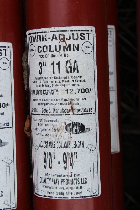 lot 94 image: Lot of (8) Quik-Adjust Adjustable Columns Basement Ceiling Tacks 3 Diameter 9 to 9 4 Height.  New.