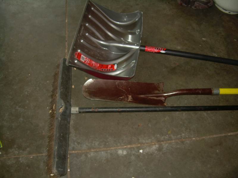 snow shovel and post shovel and shop broom