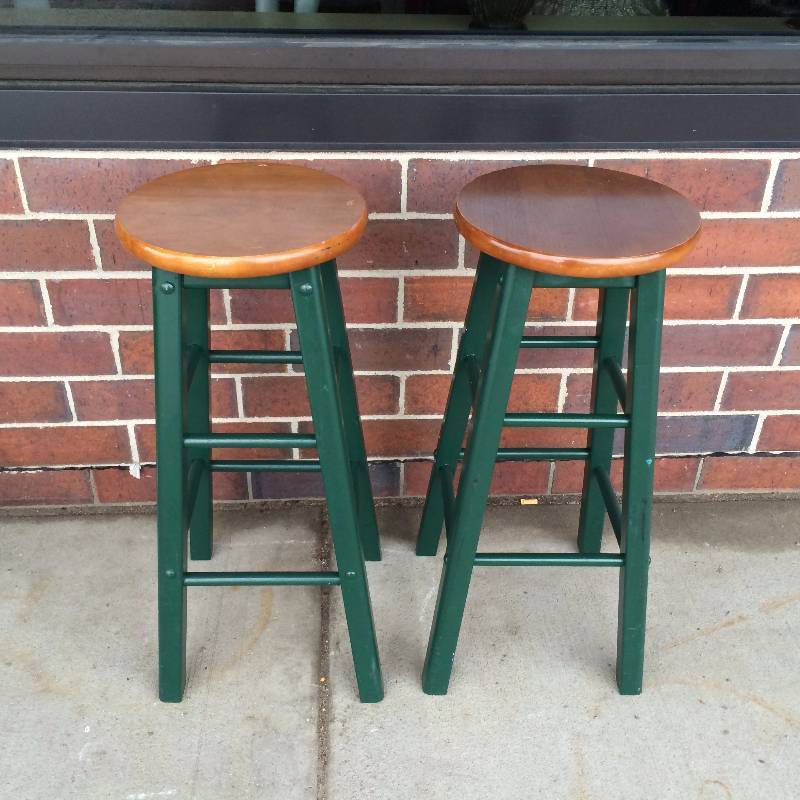 Retro Arts & Crafts Wood Counter Bar Stools